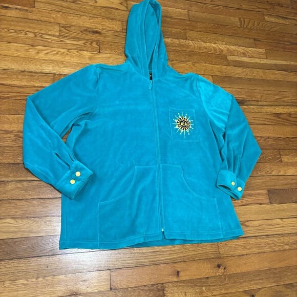 Bob Mackie Wearable Art Womens Velour Zip Up Hoodie Jacket Plus Sz 1X Turquoise - Picture 4 of 7